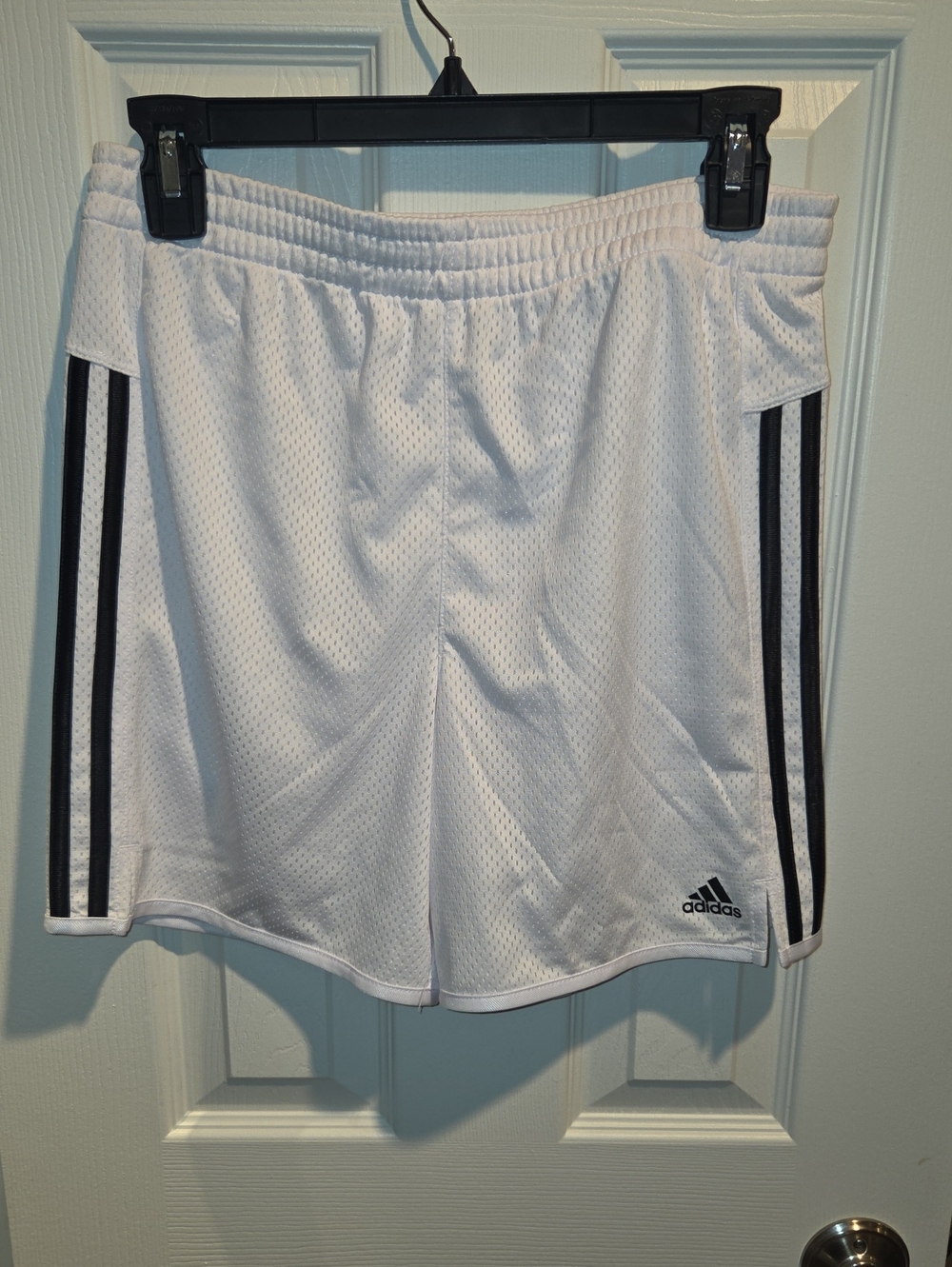 adidas White Athletic Mesh Shorts with Black Stripe Detail-NWOT